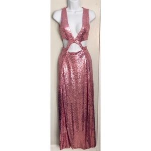 Pink Sequin Split Sides long Dress